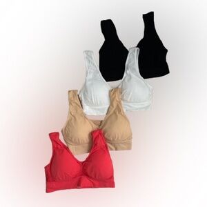 Seamless Comfort Bra, Set of 4, White, Black, Red, Tan, Size XL